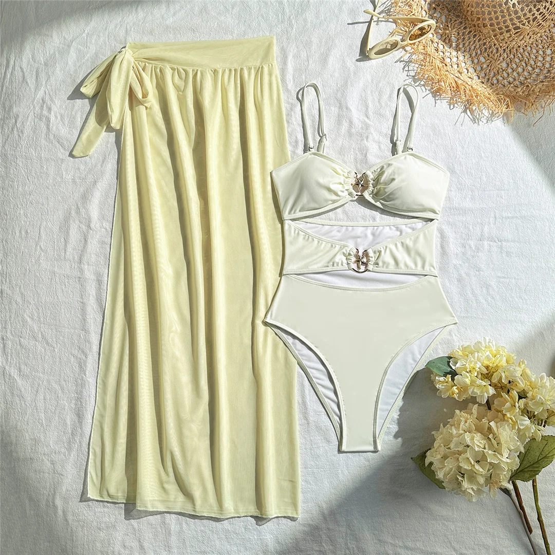 Sexy Badeanzug mit Sarong-Ausschnitt und Metallring für Damen, einteiliger Badeanzug, Damen-Badeanzug mit Knoten und hohem Beinausschnitt, Badebekleidung, Badeanzug V6277 – Detail 16