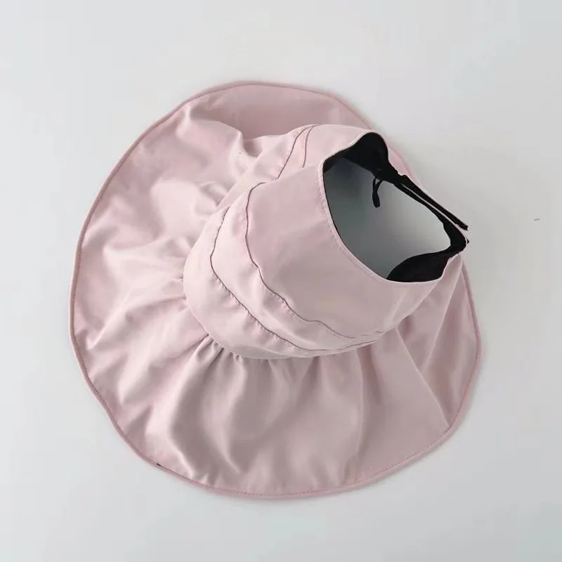 Women Casual Foldable Beach Hat Floppy Wide Brim Sun Visor With Vinyl Lining Ponytail Summer Sunhat