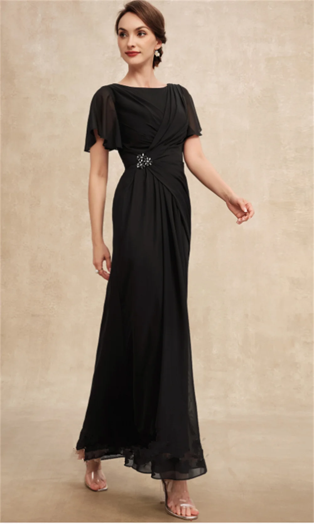 A-Line Scoop Ankle-Length Chiffon Mother of the Bride Dress With Ruffle Beading Vestidos Elegantes Para Mujer Robe De Mariée