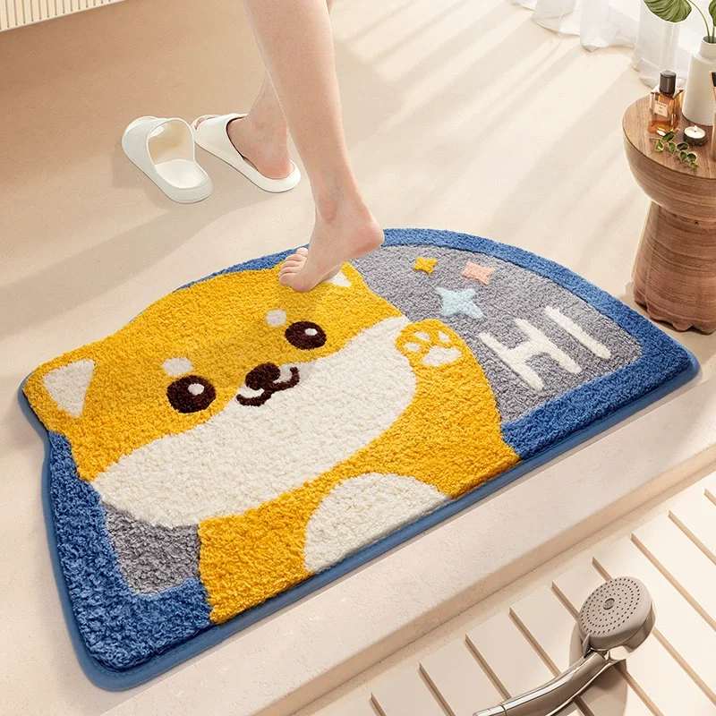 Cartoon Semi-Circular Bath Mats | Thickened Plush Non-Slip Bathroom Rug | Quick-Dry Super Absorbent Foot Mat for Bathroom Decor