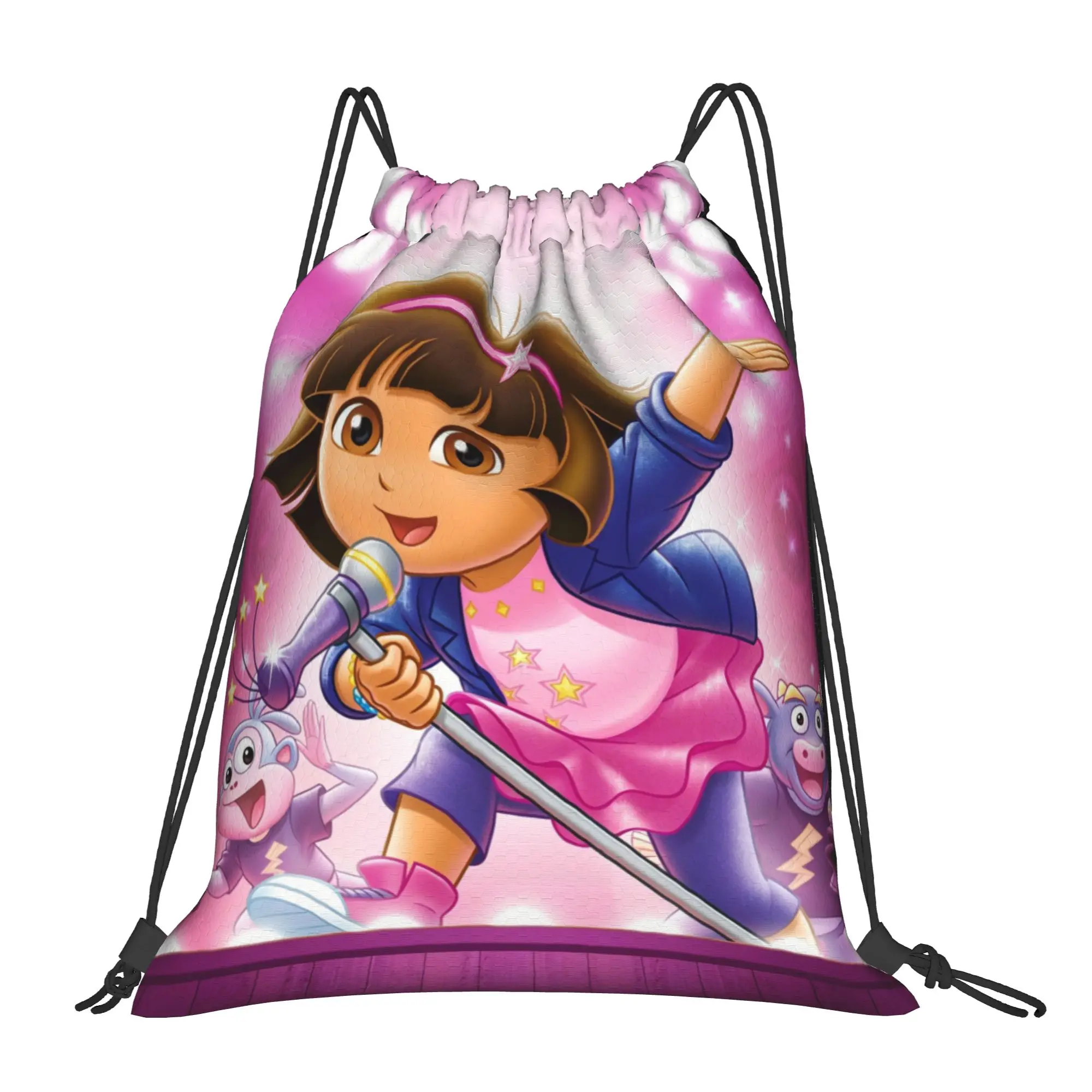 Rock Star Doraa-Explorers Cartoon Drawstring Backpack Sports Gym Sackpack String Bags for Working Out 36cm (W) x 43cm (H)