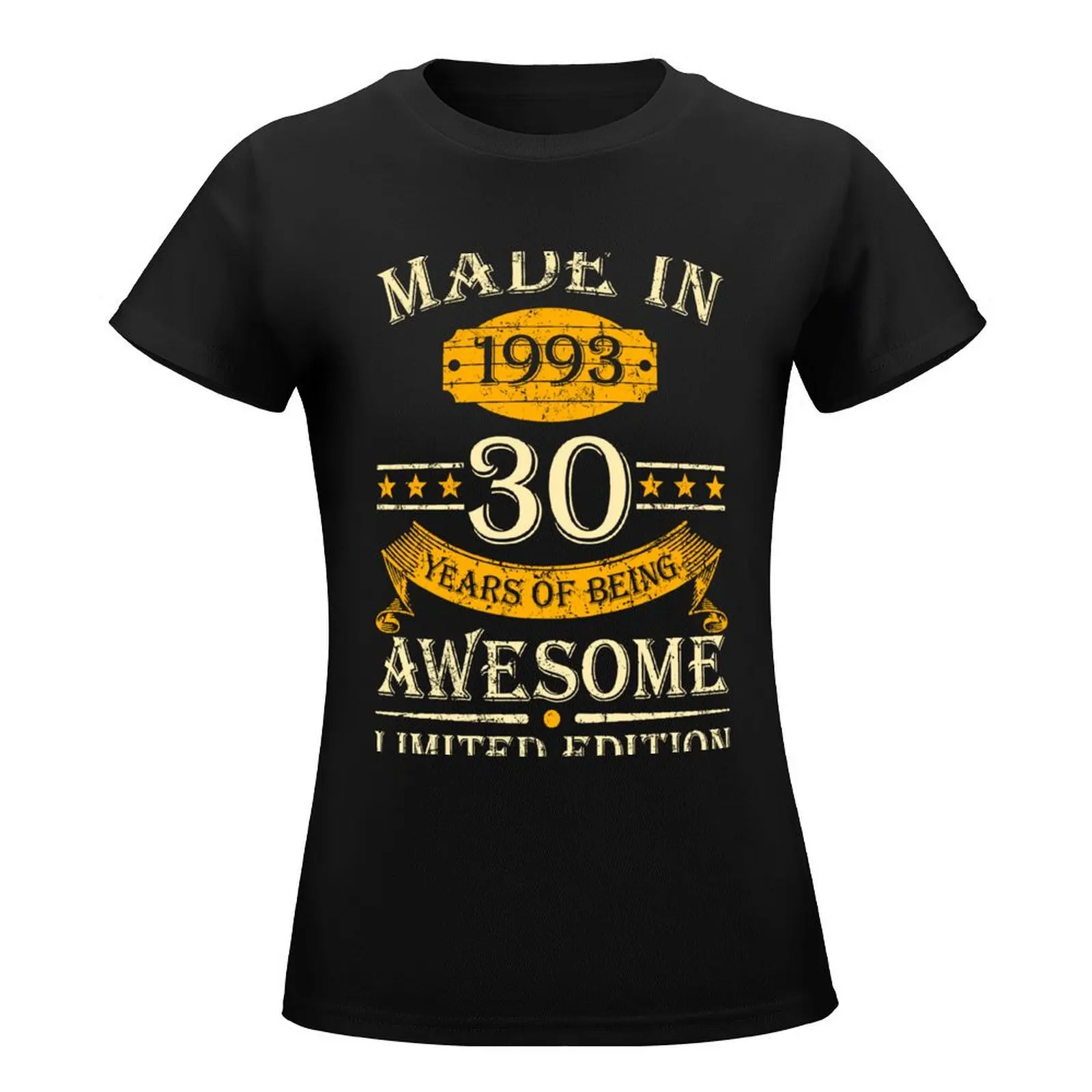 Hergestellt im Jahr 1993. 30 Jahre, um großartig zu sein. Schwarze Ausgabe T-Shirt Vintage Sommerkleid ung Frau Mode