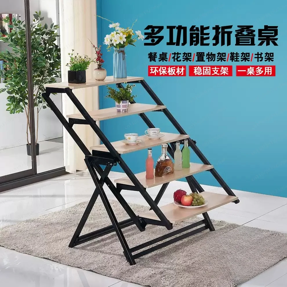 Multifunctional Folding Solid Wood Table – Deformed Dining Apartment Shelf, Foldable Rotating Flower Stand