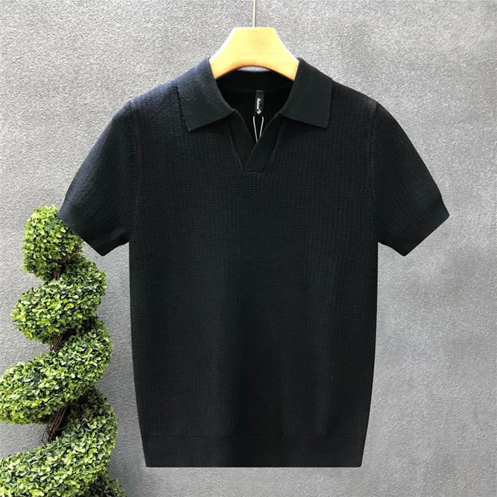 

Casual Short Sleeve Lapel Knit Top Holiday Outfit Casual Summer Look XL Solid Color Summer Clothing Top Solid Pattern