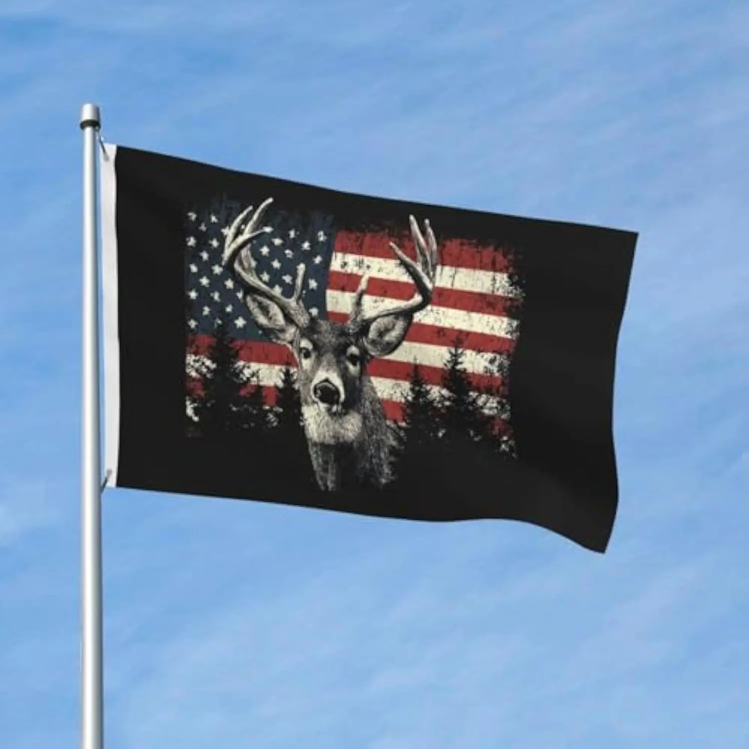 Deer Hunting American Flag Banner Distressed Grunge Outdoor Decor Flag 3x5FT 4x6FT