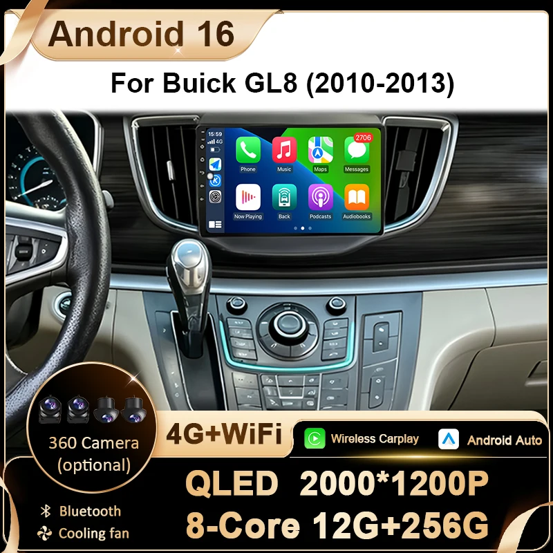 Android 16 Auto For Buick GL8 2010-2013 Wireless Carplay Car Radio GPS Navigation Multimedia Video Split screen