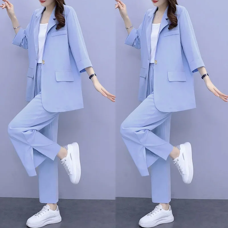 

Suit Women's Slim Two-Piece Suit Spring/Summer 2024 New Fat MM Large Size Set Temperament Blazer Thin Casual Outfit Female Coat