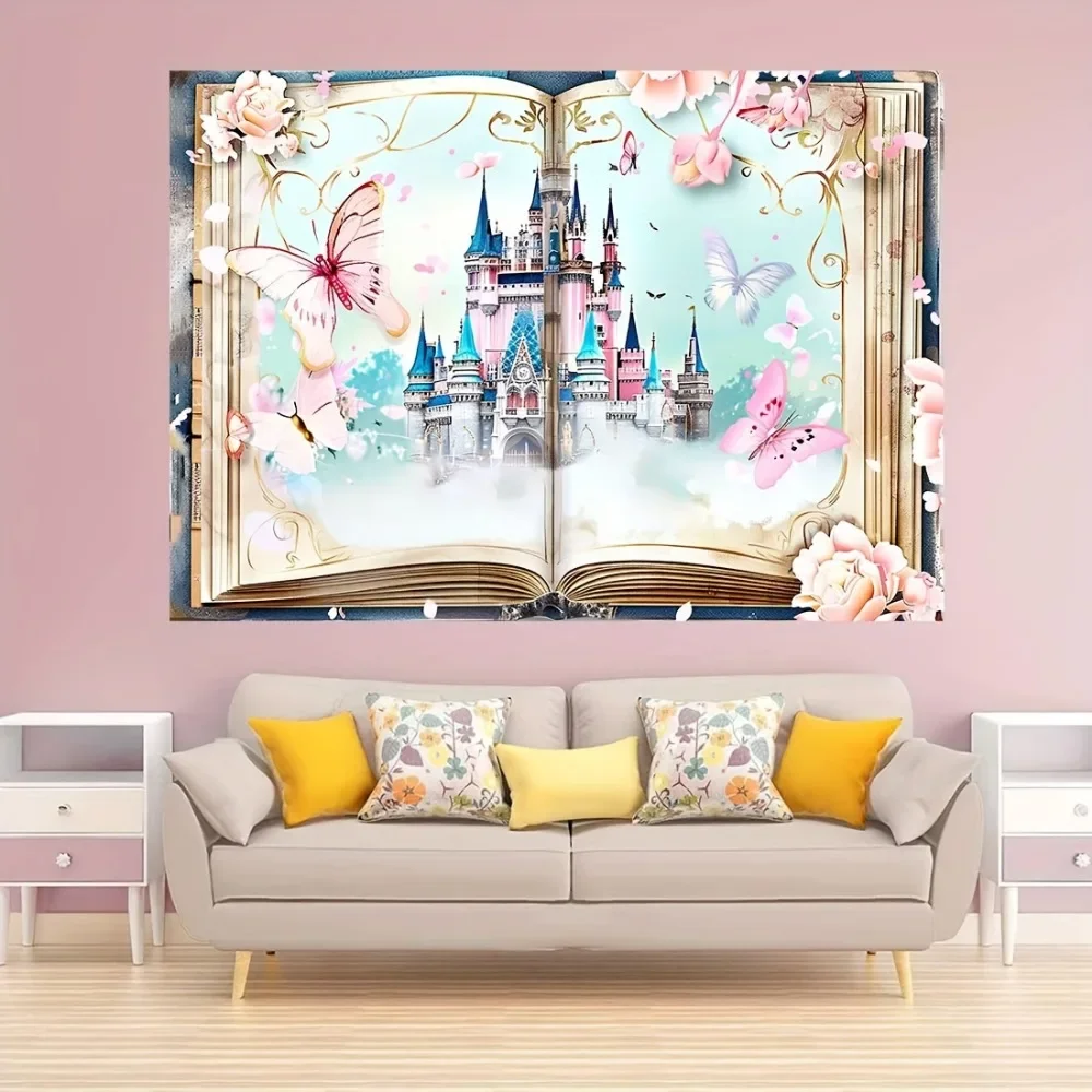 Charming fairytale castle and floral butterfly photography background - Princess birthday, wedding and party decoration