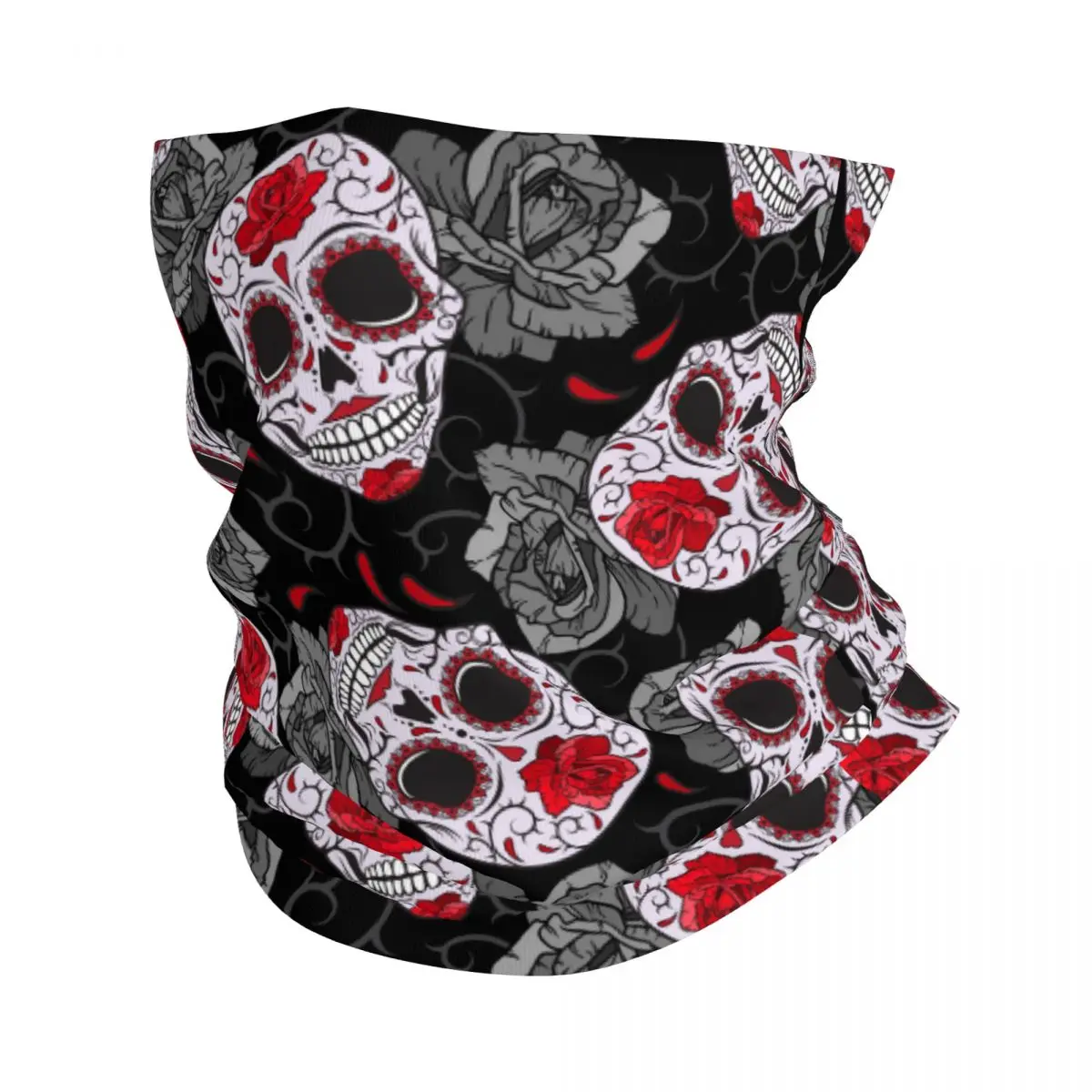 Custom Day Of The Dead Sugar Skull Bandana Neck Gaiter for Hiking Camping Women Men Wrap Scarf Headband Warmer
