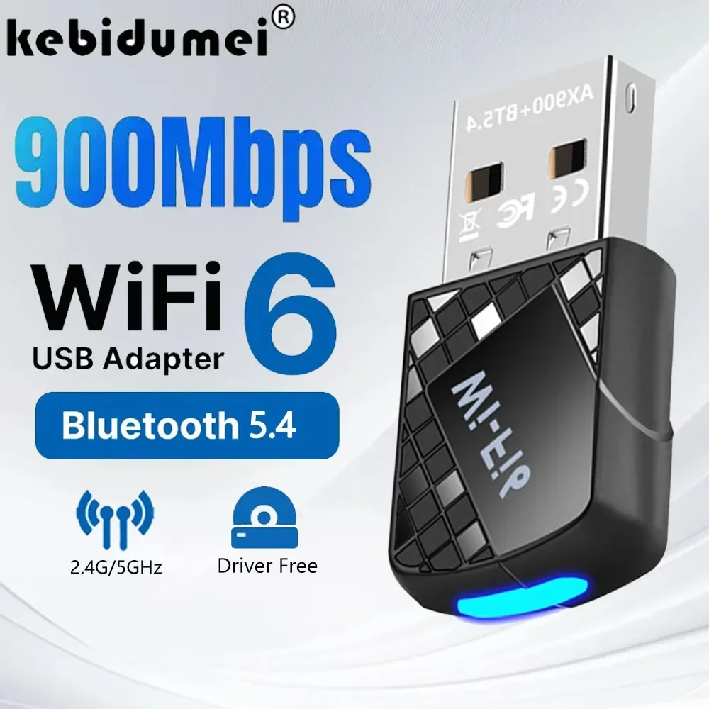 Сетевая карта 900 Мбит/с 2 в 1 Bluetooth 5.4 WiFi 6 Адаптер Беспроводная сетевая карта USB-ключ 2,4G 5G Двухдиапазонный адаптер для ноутбука ПК