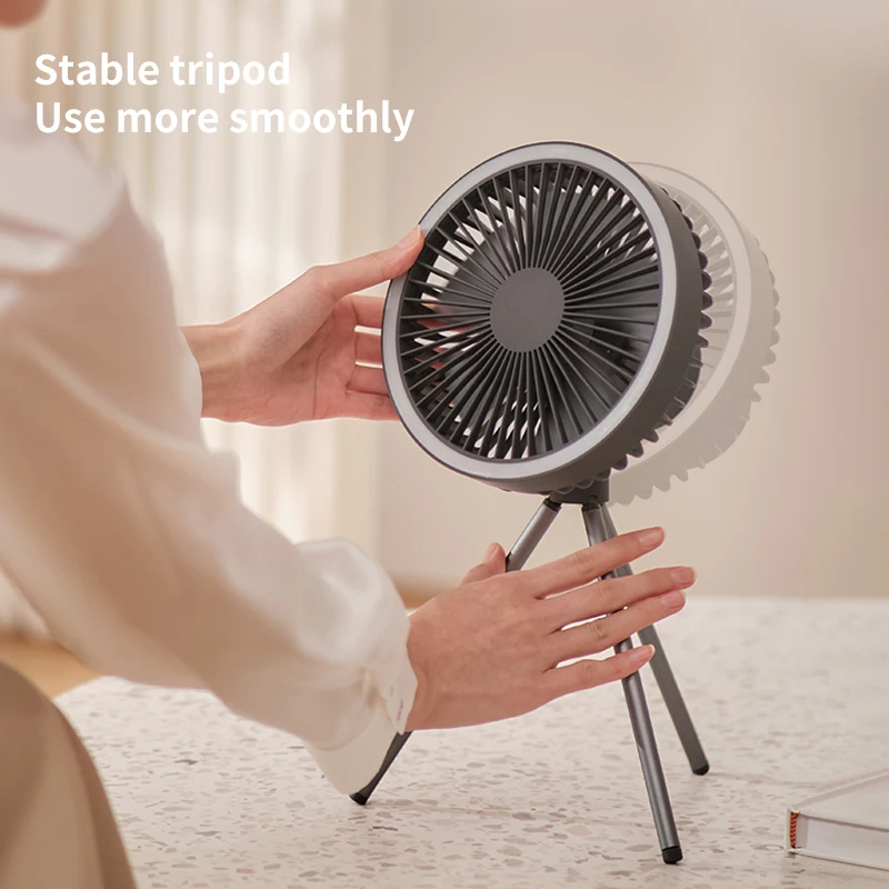 10000mAh Camping Fan Chargeable Desktop Air Ventilador Wireless Ceiling Electric Fan with Power Bank LED Light Portable Fan