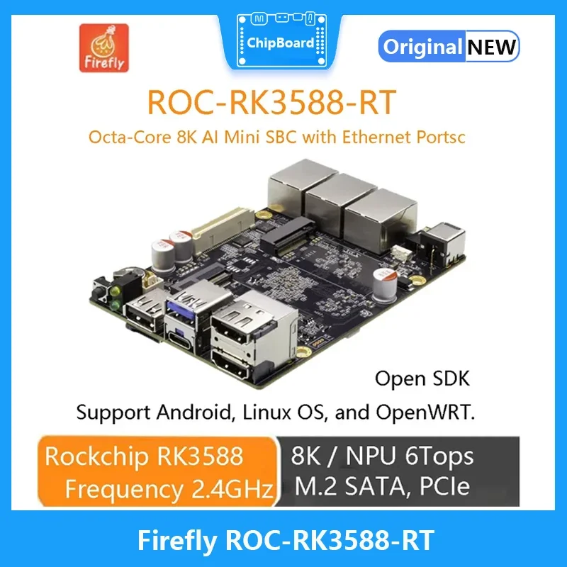 Firefly ROC-RK3588-RT MainBoard Octa-Core Rockchip RK3588 8K AI Mini SBC With Ethernet Ports 2.4GHz 6Tops 8K M.2 WIFI SATA