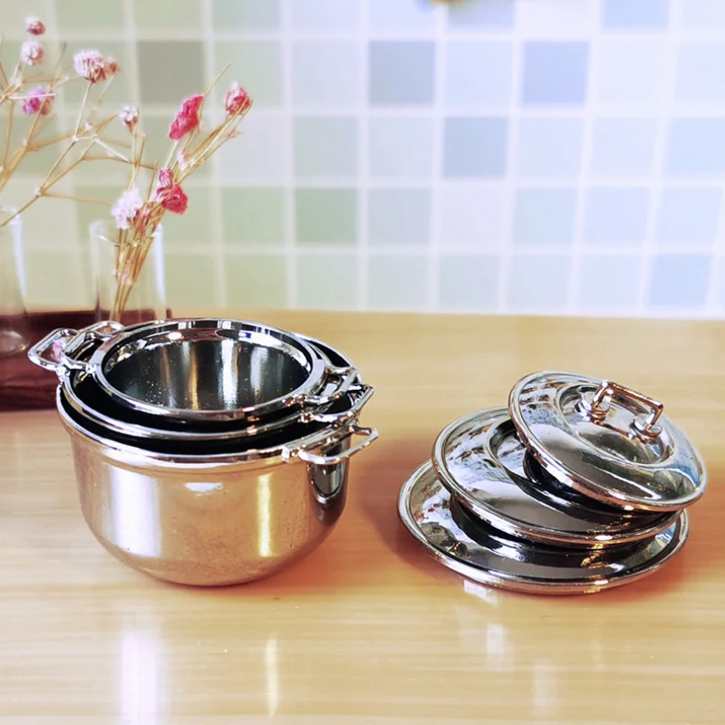 Mini kitchen cooking pot Pans for 1/12 1/8 Bjd Doll House Diy Accessories metal Spoon Soup mini Pot