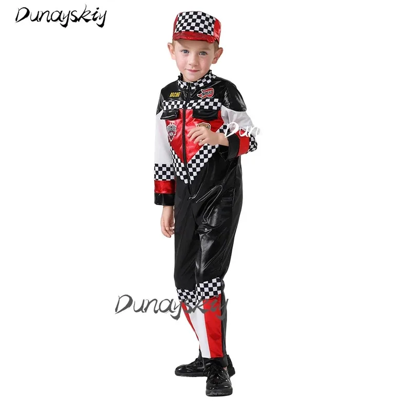 DY20F1 Bestuurder Autoracen Racer Cosplay Kostuum Set Aankleden Halloween Party Kerstcadeau Hoed Costumized Outfit Kinderen Kinderen B