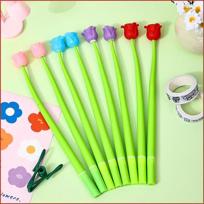 

48 Pcs Rose Flower Rocking Music Neutral Pens Small Fresh Black Ink Signature Pen Mother's Day Valentine's Day Gift