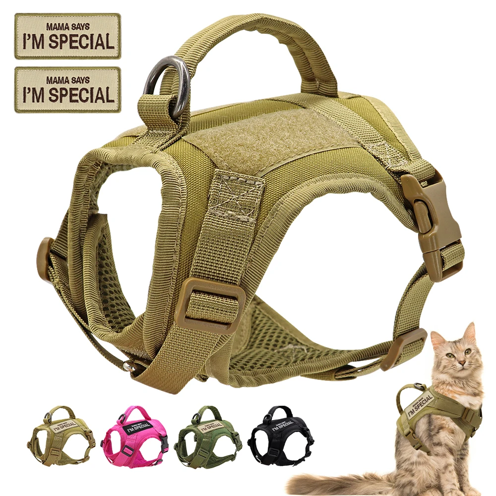 Tactical Military Dog Cat Harness Nylon Adjustable Cat Puppy Harness Vest With 2pcs Free Sticker Patch For Small Dogs Cats