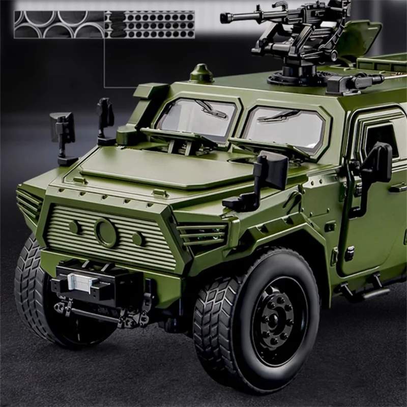 1:18 Military Alloy Armored Car Model Diecasts Metal Tank Explosion Proof Car Off-road Vehicles Model Sound Light Kids Toys Gift