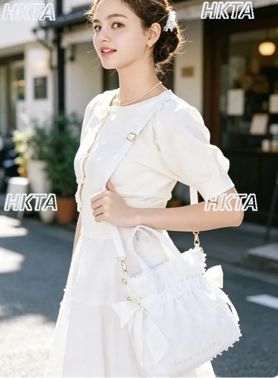 Japanese New Cute Lace Double Bow Rose Handbag Shoulder Bag Mommy Crossbody Bag Lightweight Large Capacity Tote Bags Backpack