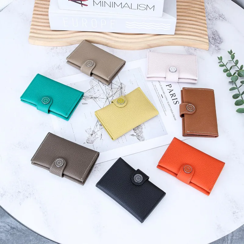 Ultra-Thin Slim Genuine Leather Card Holder for Men & Women,Compact Minimalist Card Wallet with Snap Closure