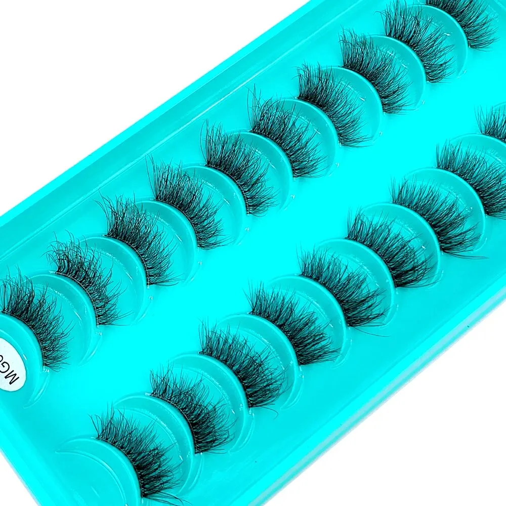 New 10 Paris Half False Eyelashes with Clear Band Wispy Cat Eye Look Natural Short Lashes Faux Mink Fake Eyelashes