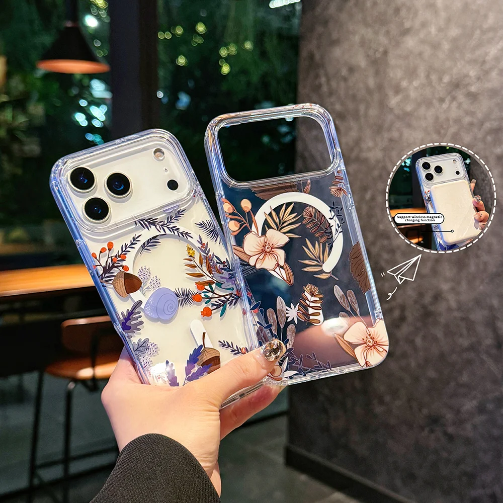 Bright-faced stamen magnetic mobile phone protective case is suitable for iPhone17/16/15/14/13/12 double-layer printing process.