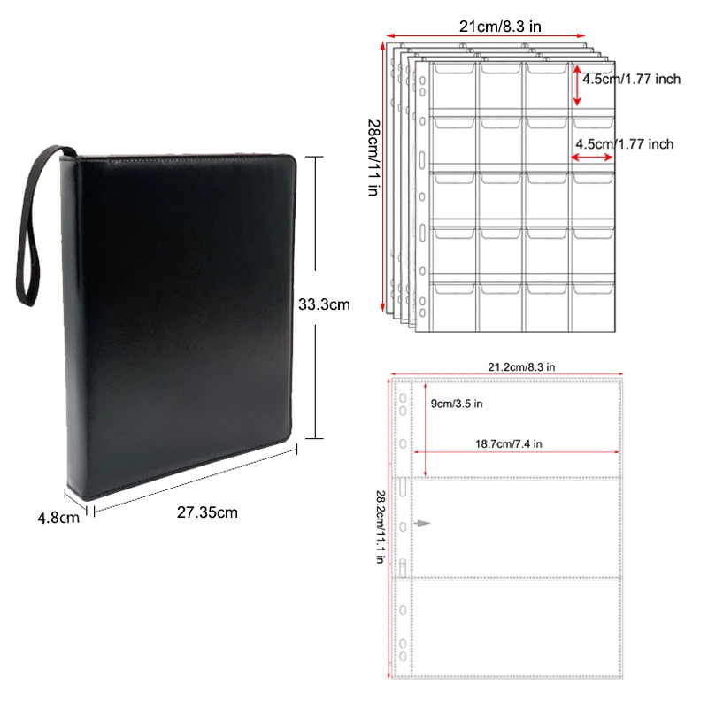 A4 Coin Banknote Collection Album Zipper 25/30/33/40/50/60mm Coin Collecting Storage Book Leather for Euro Quarter Dollar Penny