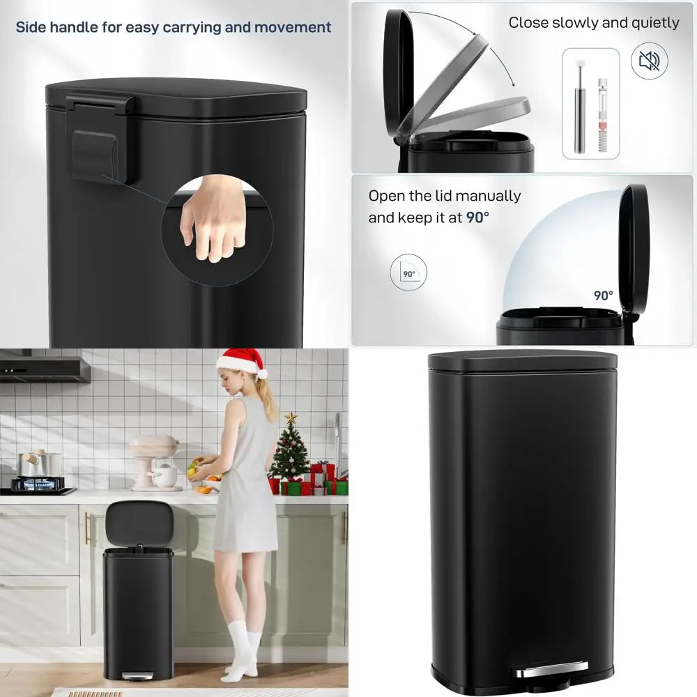 

50L Black Step-On Trash Can with Stainless Steel, Removable Plastic Bin, Suitable for Kitchen and Home
