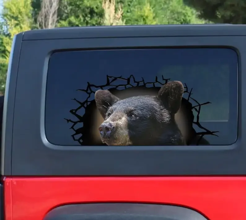 Black bear 3D sticker, cracked window decal , Black bear decal