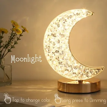LED Moon Night Light USB Charging Touch Control Diamond Crystal Desk Lamp Bedside Ambient…