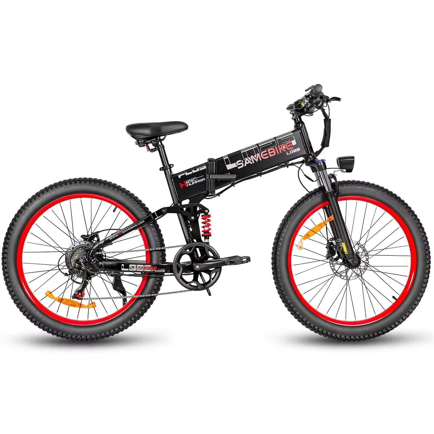

Складной электровелосипед Samebike LO26 PLUS с батареей 48V 15Ah, мотором 1000W, максимальной скоростью 45 км/ч, 26-дюймовыми шинами и гидравлическими тормозами.