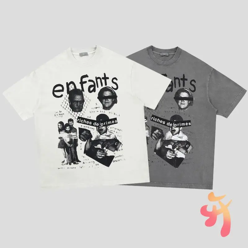 

Vintage Hiphop Streetwear ERD Tshirts Cotton Washed Hole Portrait Enfants Riches Deprimes Short Sleeves Men Women Loose T-shirt