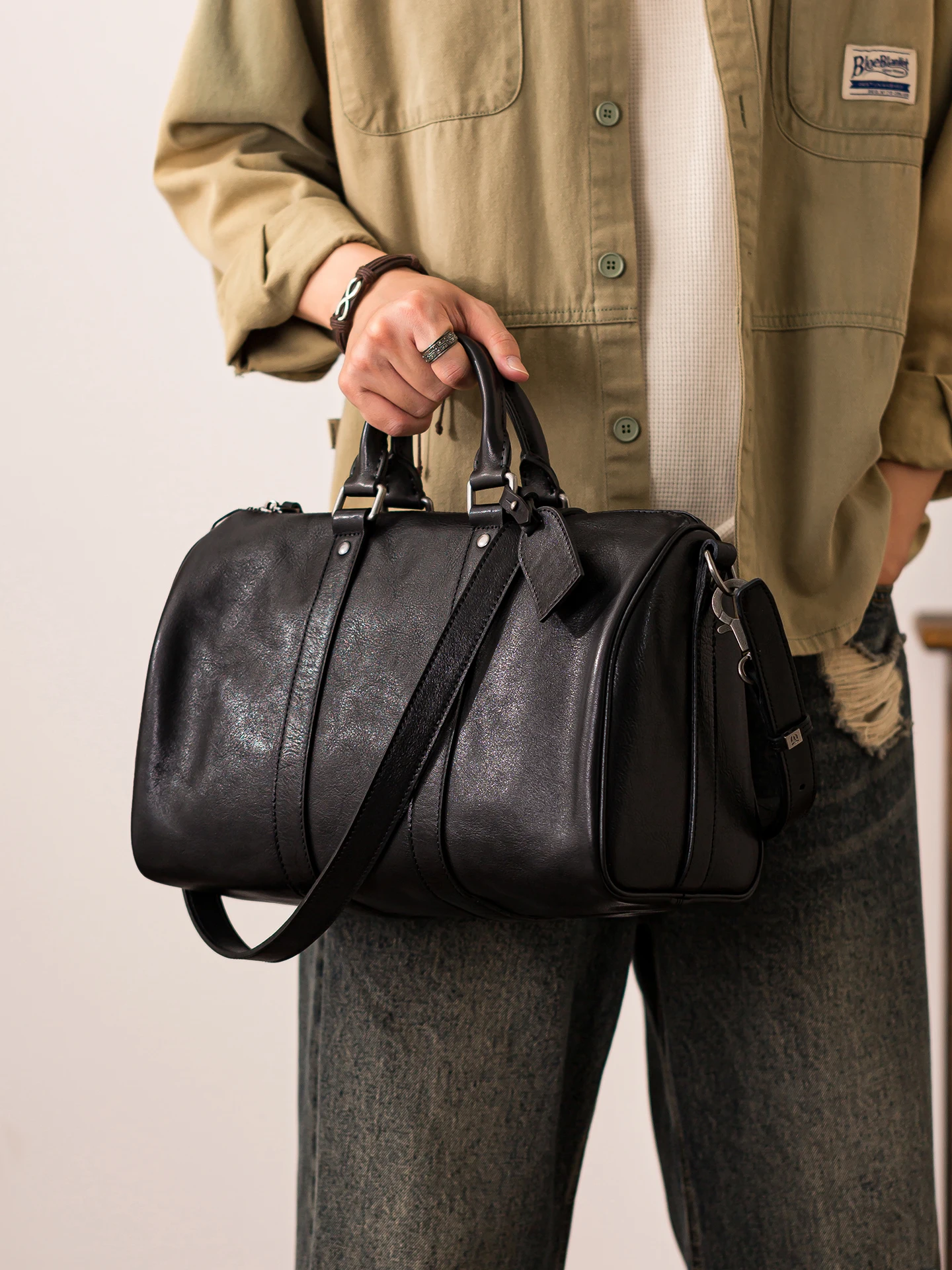 outdoor daily travel first layer leather men's handbags casual sports luxury soft genuine leather black shoulder crossbody bag