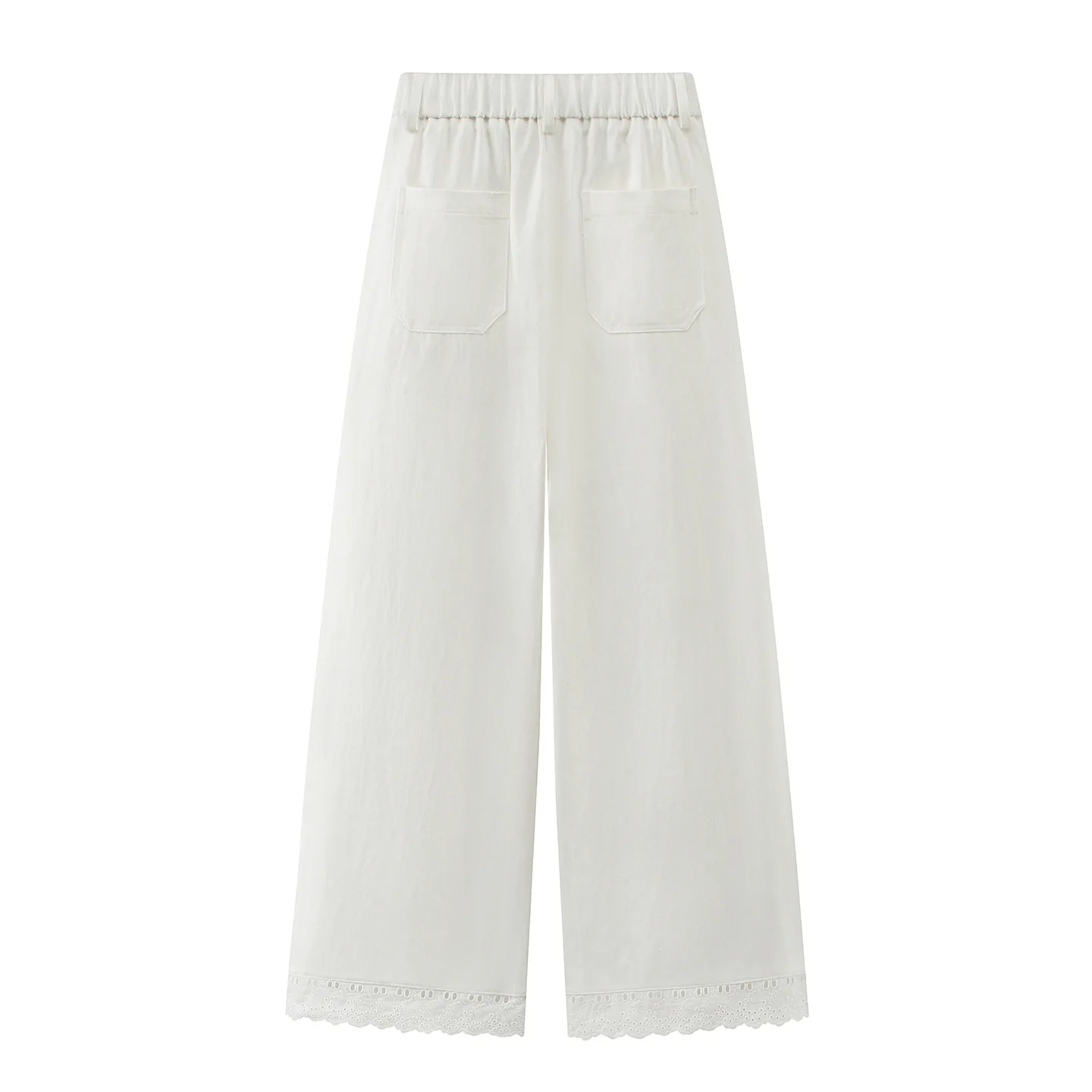 Dave&Di White Wide Leg Pants 2026 Summer New French Style Temperament Embroidered Lace Patchwork Ankle Pants