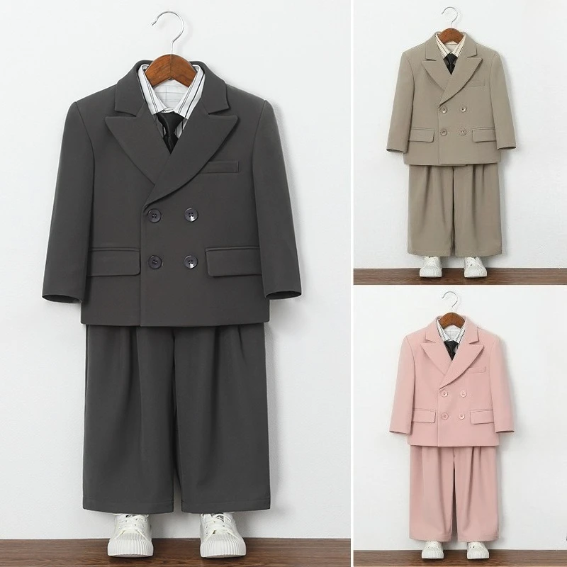 

Boys Suit Set Spring Autumn Handsome Flower Boy Wedding Birthday Tuxedo School Kids Host Piano Performance Outfit Size 90-150cm