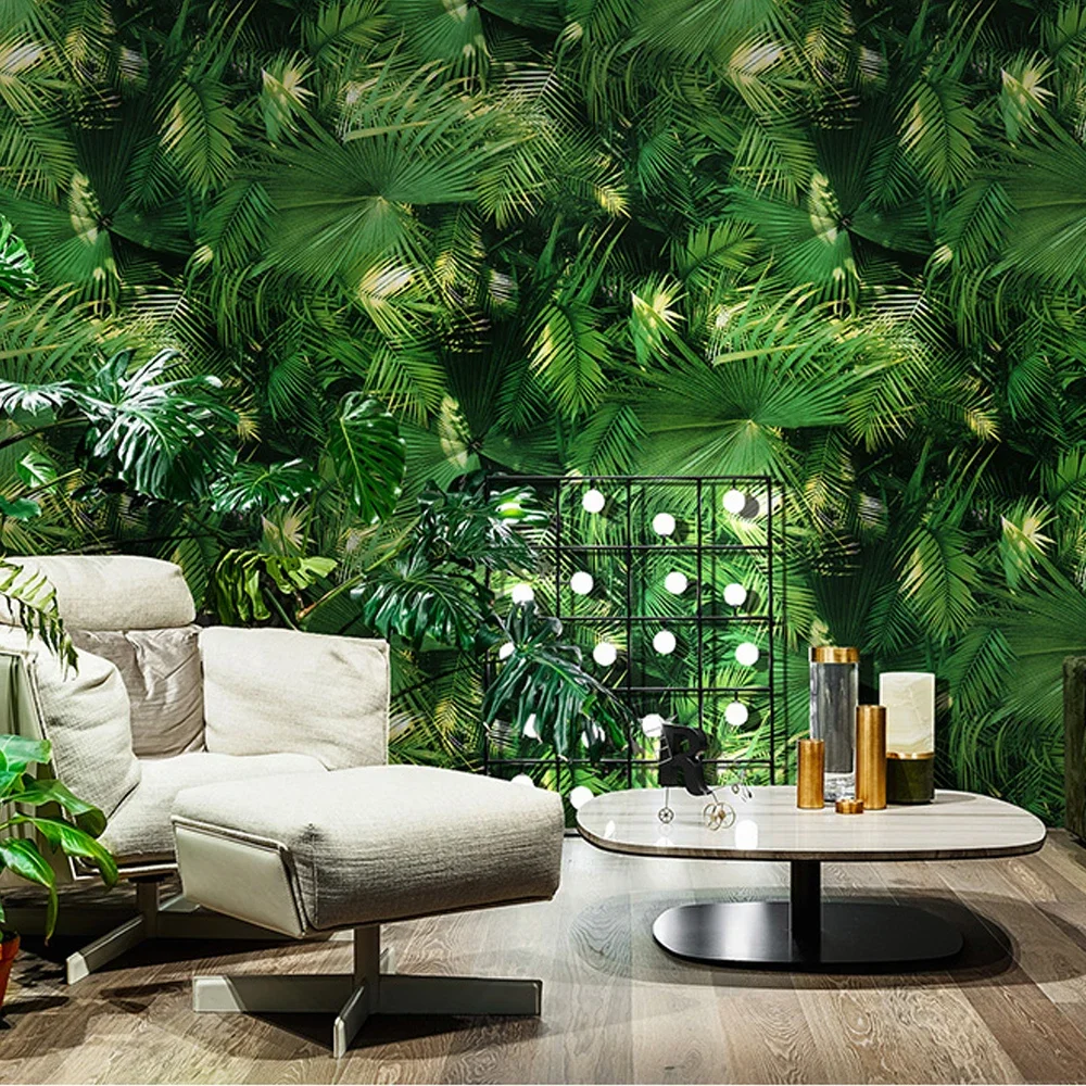 Southeast Asia Style Palm Leaf Wallpaper Tropical Green Plant Palm Tree Wall Paper for Living Room Bedroom Walls