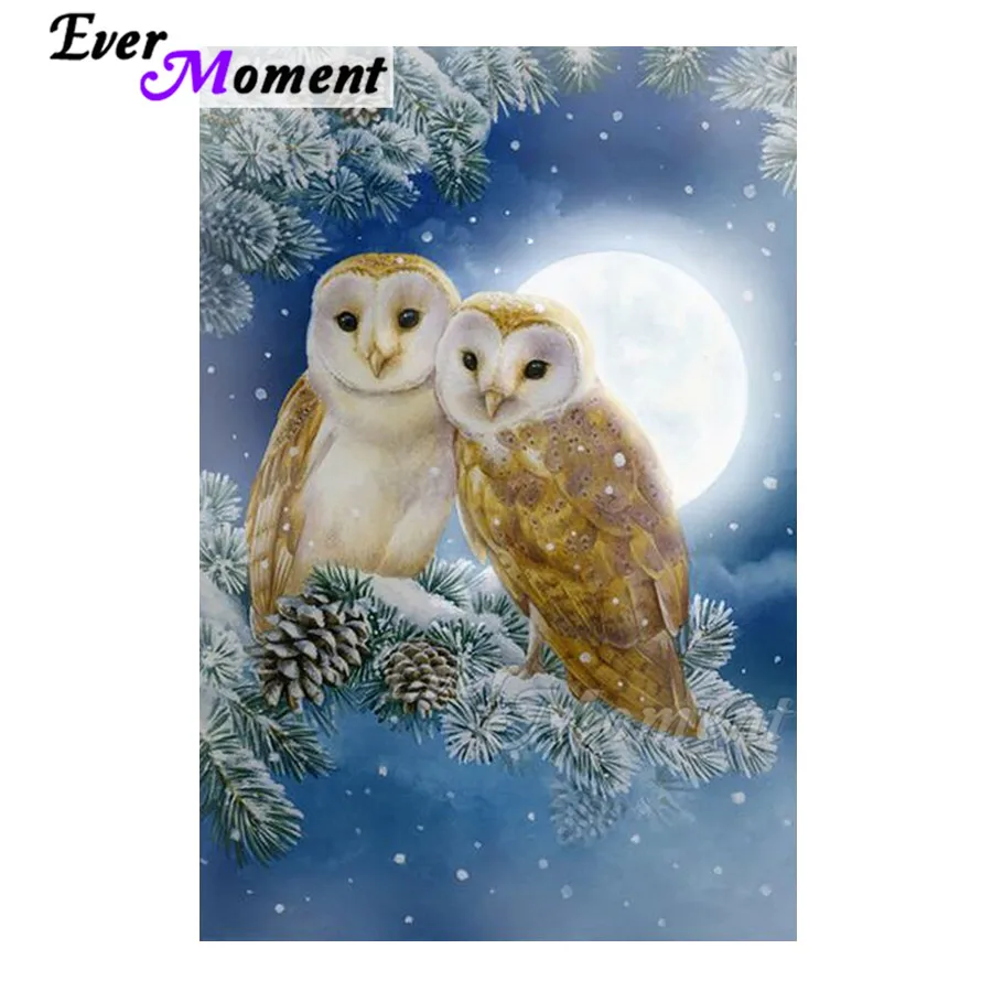 

Алмазная картина Ever Moment, настенная картина со стразами, сова, снег, луна, мозаика, полная квадратная дрель, декор для алмазной вышивки ASF1815