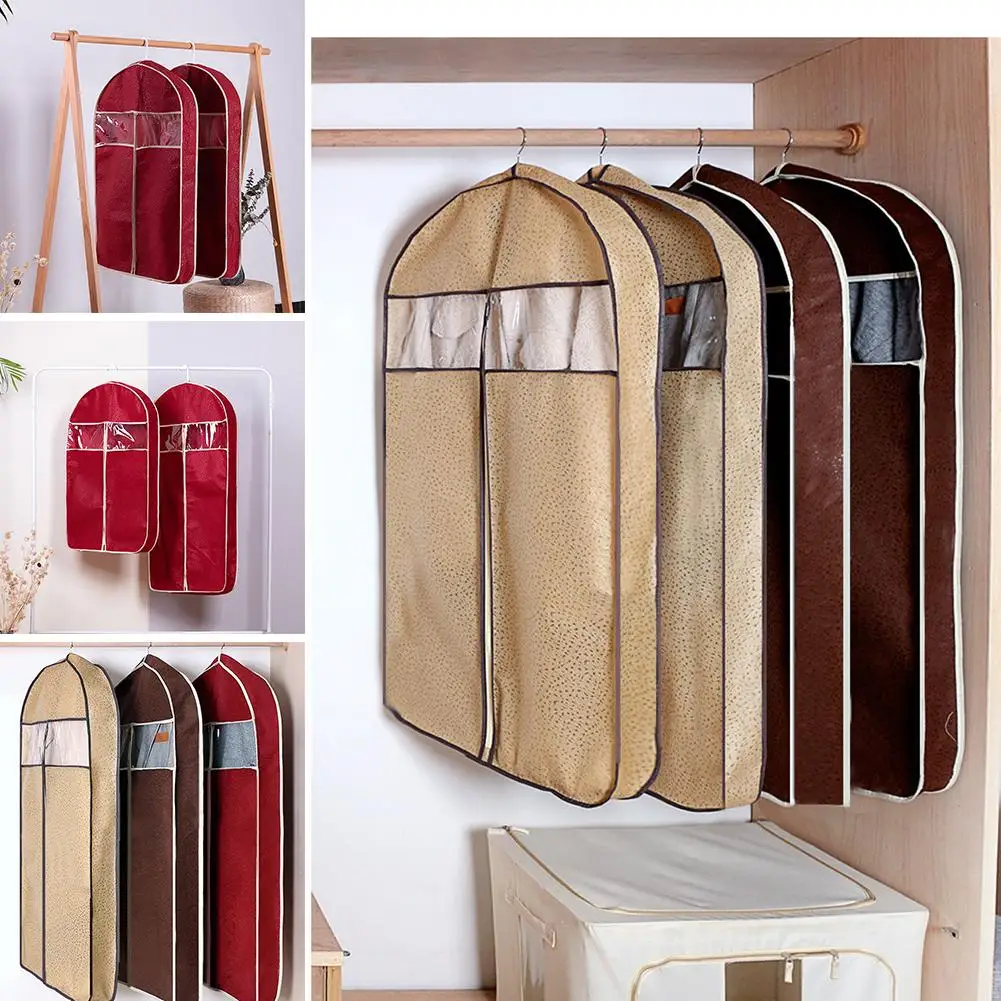 

3D НОВЫЙ расширенный нетканый пылезащитный чехол для одежды, платья, костюма, пальто, большой тканевый чехол, подвесной карман для хранения, организация сумки O4J8