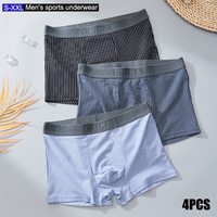 4pcs Fashionable Men'S Boxer Shorts Vertical Striped Letter Waistband Man Panties Breathable Comfortable Underwear Elastic