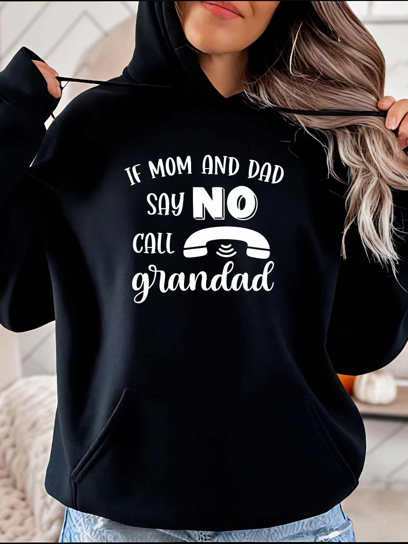 

【Father's Day】Printed Hoodie Loose Fit Casual Style Phone Icon Design, Women, Daily Wear