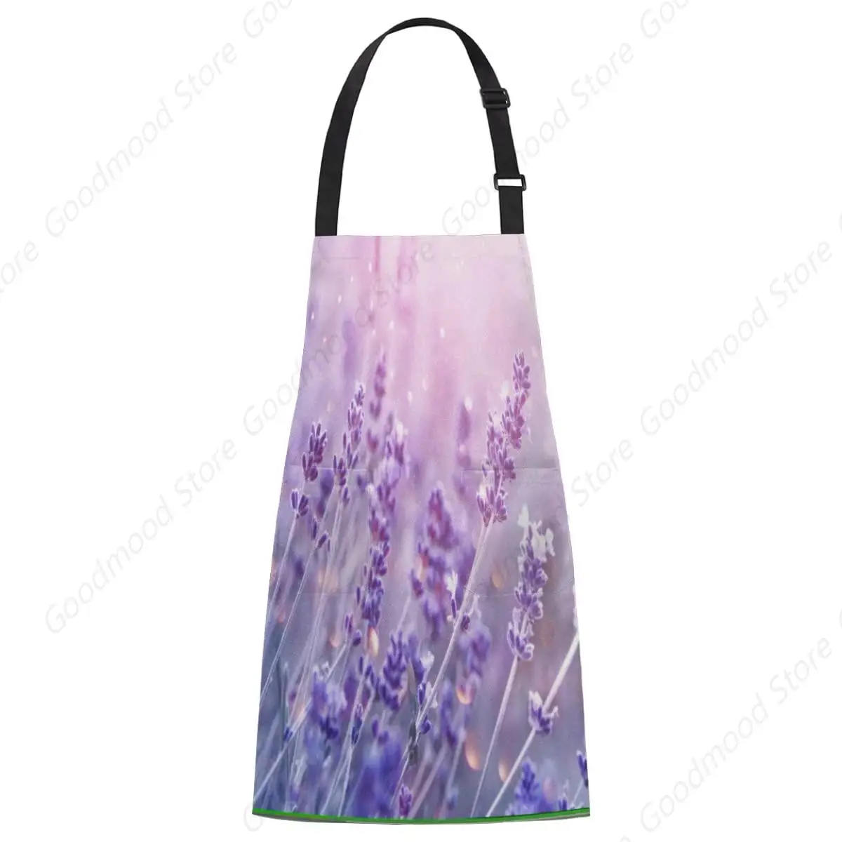 Adjustable Bib Apron Unisex Lavender Flowers Waterproof Chef Aprons with 2 Pockets Long Waist Tie for Kitchen Cooking Crafting