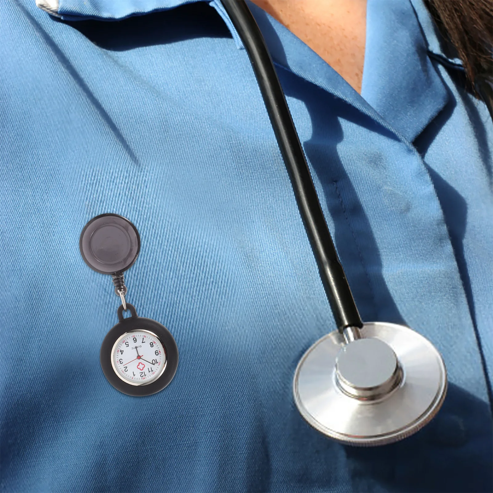 Relógio de bolso de enfermeira com rosto sorridente, carretel de crachá, relógio pendurado, durável, leve, hora precisa, número claro para estudantes