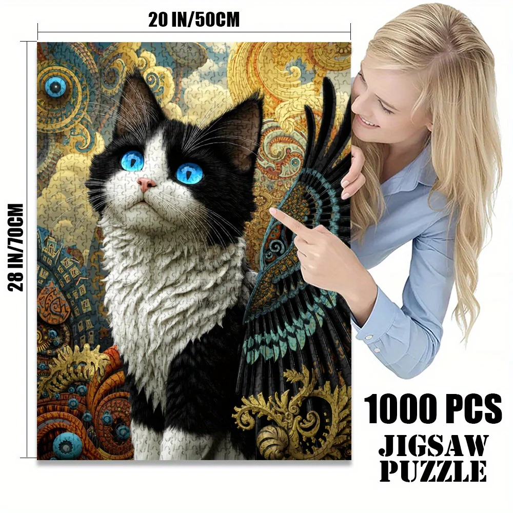 1000 pièces (500 pièces x2) Puzzle adulte avec ailes-grand 27.56x19.69 pouces décoration chat/oiseau,-pièces à gratter adaptées pour A