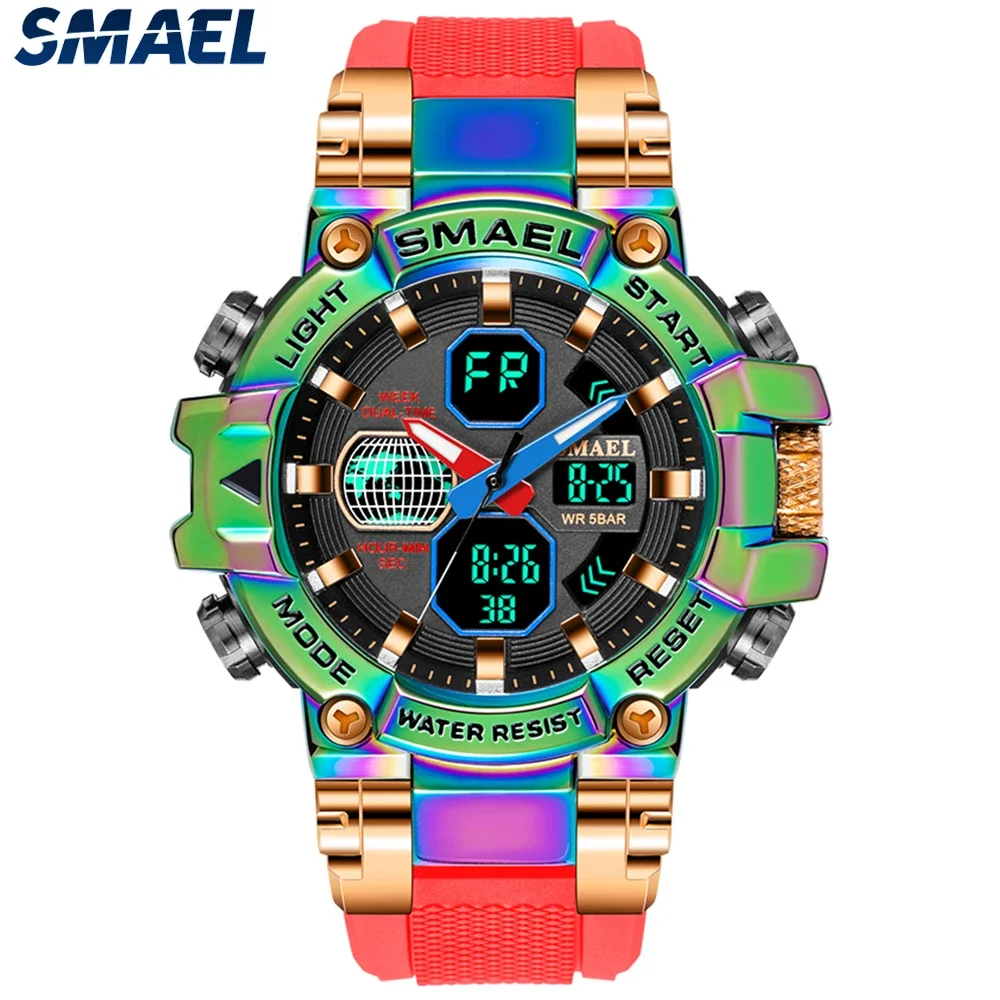 SMAEL Colorful Alloy Watch Men\'s Outdoor Sports Waterproof Multi functional Electronic Watch  8027