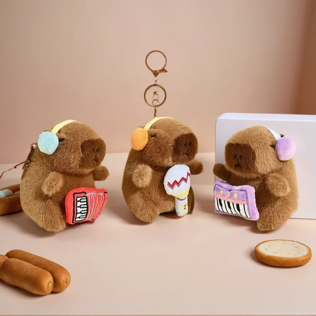 Cute Headphones Fluffy Kapibala Accordion Doll Music Team Keychain Playing Piano Guitar Microphone Singing Capybara Keys Chain