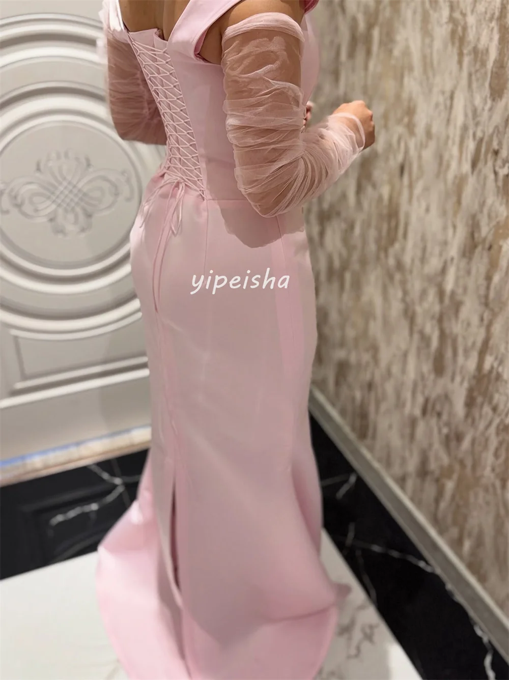 Maßgeschneiderte, passende, sexy Jersey-Falten-Meerjungfrau-Kleider, schulterfrei, lange Kleider, maßgeschneiderte Anlasskleider, Größen erhältlich, klassisch