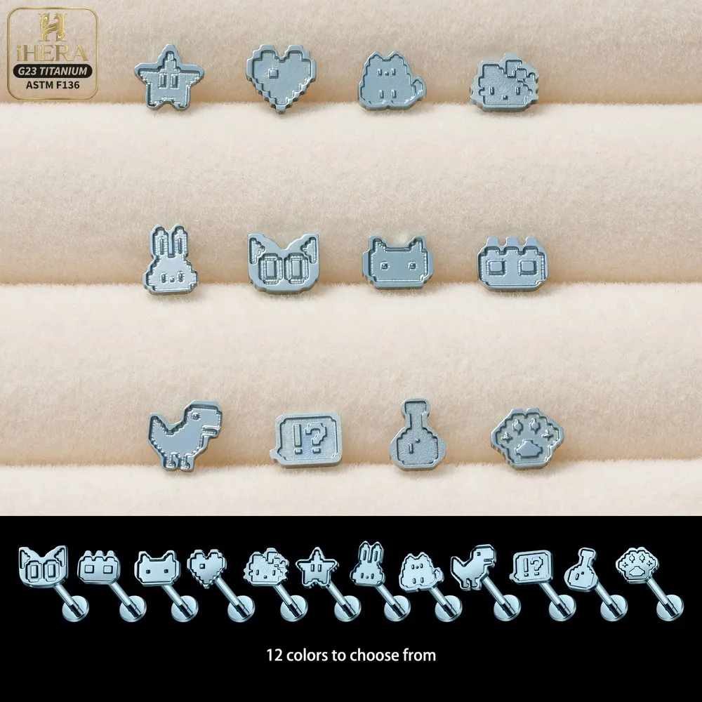 42V ASTM F136 Titan Blaues Pixel Niedlicher Flacher Ohrstecker Retro Gamer Labret Piercing Helix Tragus Conch Nasenknorpel Ohrstecker – Detail 11