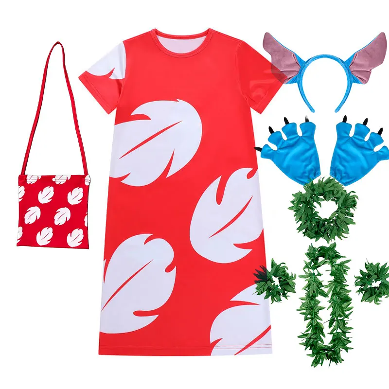 Rollenspiel-Kleid Freizeitpark-Outfit Cartoon Cosplay Mädchen Hawaii-Kostüm Sommer-Kleid 2026 Rotes Vestido mit Weißer Feder