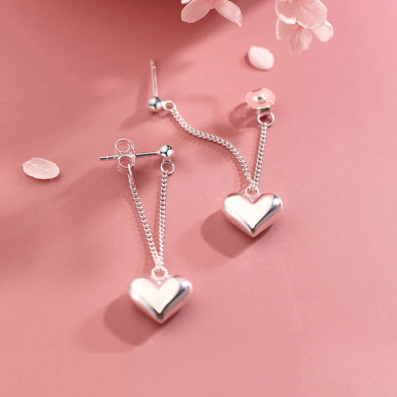 Women\'s Earrings 925 Sterling Silver Heart Chain Earring Beautiful Jewelry Heart Earrings Demon Slayer New In Earrings Hoops