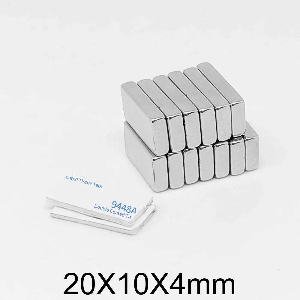 2/5/10/20/30/50PCS 20x10x4 mm Quadrate Rare Earth Neodymium Magnet With 3M Glue Tape 20x10x4mm Strong Powerful Magnets 20*10*4