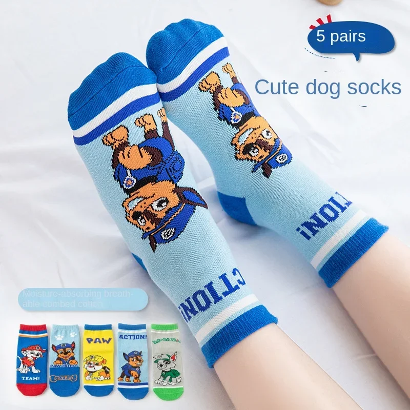 5 Pairs Paw Patrol Kids Socks Cotton Boys Cute Cartoon Socks for Children Baby Casual Socks Autumn Soft Clothing Accessories New